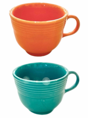Set of 2 Fiestaware 8oz Handled Coffee/TeaCups Orange Turquoise Homer Mug